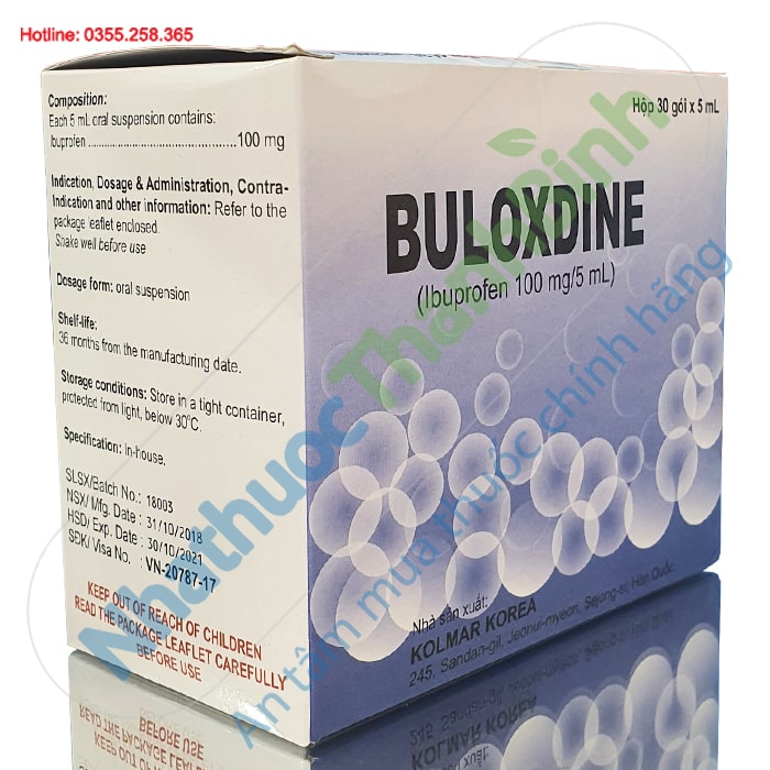 Thuốc Buloxdine 100mg/5ml giảm đau hạ sốt hộp 30 gói
