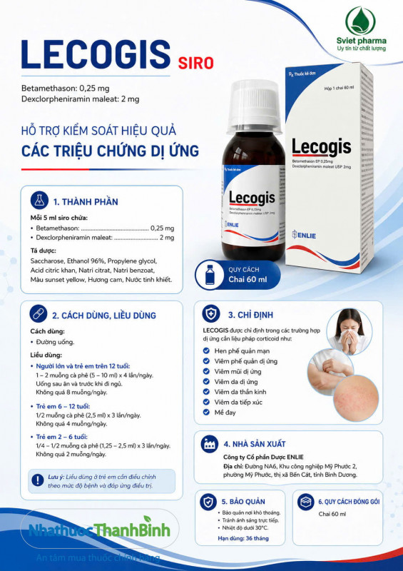 Thuốc Lecogis chỉ định trong các trường hợp hen phế quản viêm phế quản dị ứng mề đay