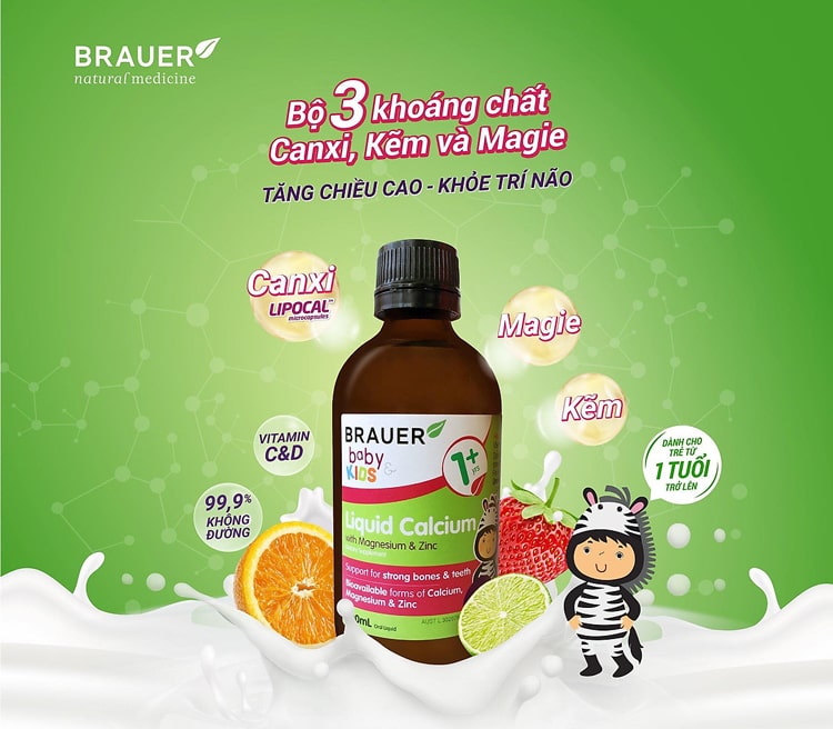Siro Brauer Liquid Calcium chai 200ml nhập khẩu Úc
