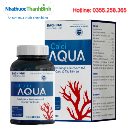 Calci Aqua Tảo Biển Đỏ Bạch Mai (Hộp 60 viên) Bổ Sung Canxi, Hỗ Trợ Xương Răng Chắc Khỏe