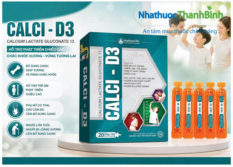 Calci D3 Hudson Life dạng ống 10ml hỗ trợ bổ sung canxi và phát triển chiều cao cho trẻ