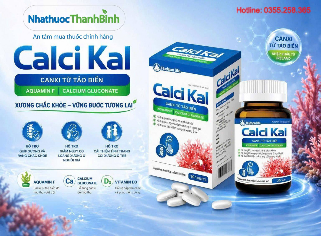 Calci Kal Hudson Life – sản phẩm bổ sung canxi, Aquamin F, Vitamin D3 và K2 MK7 cho nhu cầu chăm sóc xương