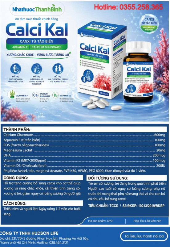 Viên uống Calci Kal chứa Calcium Gluconate, Vitamin D3, K2 MK7 và Magie, hỗ trợ bổ sung canxi mỗi ngày