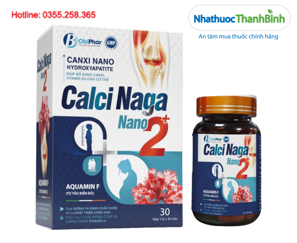 Calci Naga Nano 2+ bổ sung canxi, vitamin D3 và vitamin K2 MK7 hỗ trợ xương răng chắc khỏe