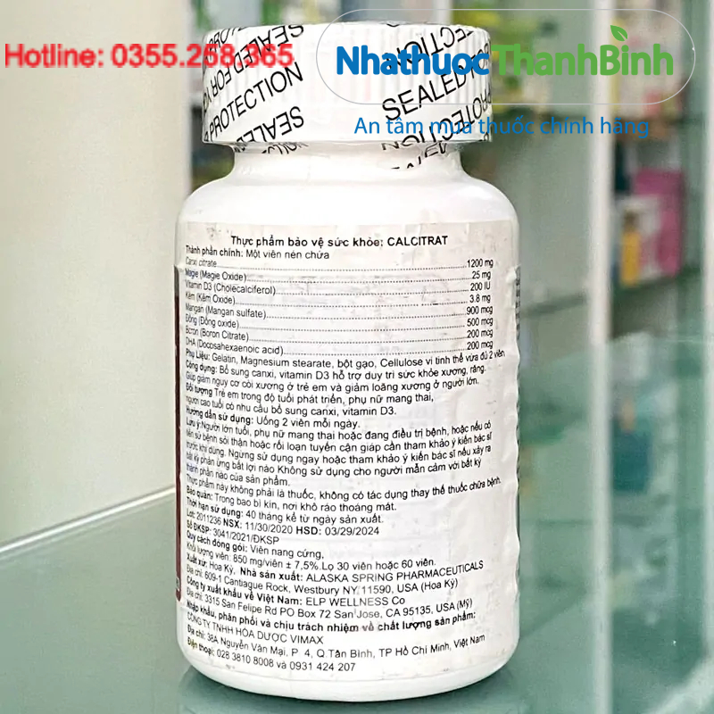 Calcitrat Mỹ bổ sung Canxi Citrate và Vitamin D3 hỗ trợ xương răng chắc khỏe