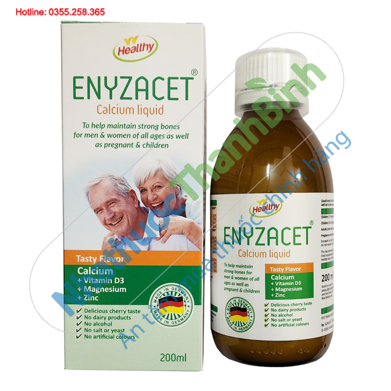 Enyzacet Calcium liquid 200ml bổ sung Vitamin D3 Canxi Magie Kẽm hỗ trợ xương chắc khỏe