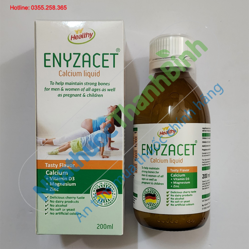 Enyzacet Calcium liquid 200ml bổ sung Vitamin D3 Canxi Magie Kẽm hỗ trợ xương chắc khỏe