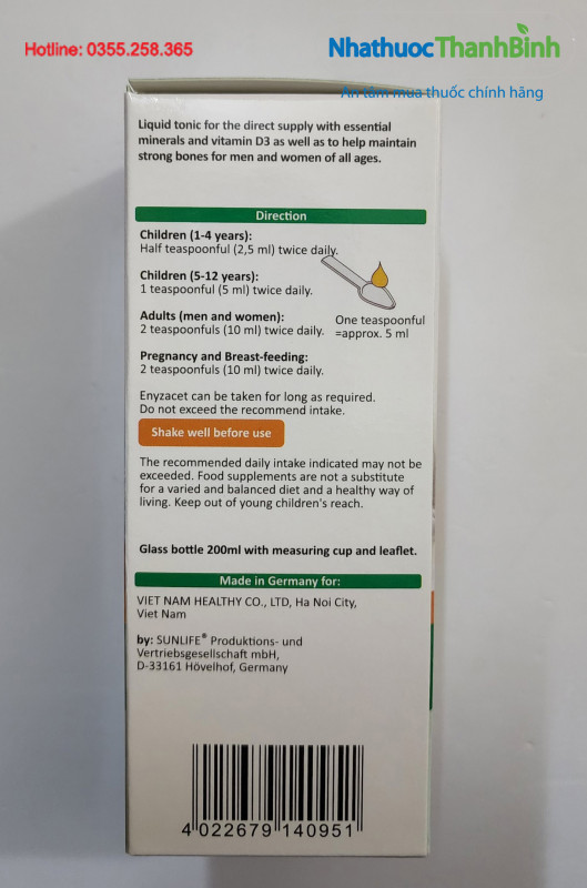 Enyzacet dạng nước dễ hấp thu, phù hợp cho mọi độ tuổi