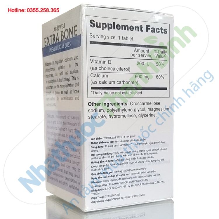 Lab Well Extra Bone bổ sung canxi cho phụ nữ mang thai và đang cho con bú