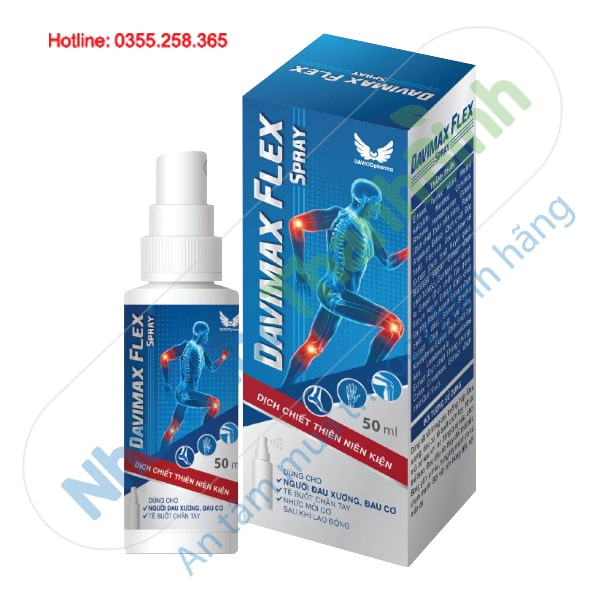 Chai xịt Davimax Flex Spray hỗ trợ giảm đau cho người đau xương đau cơ tê buốt chân tay