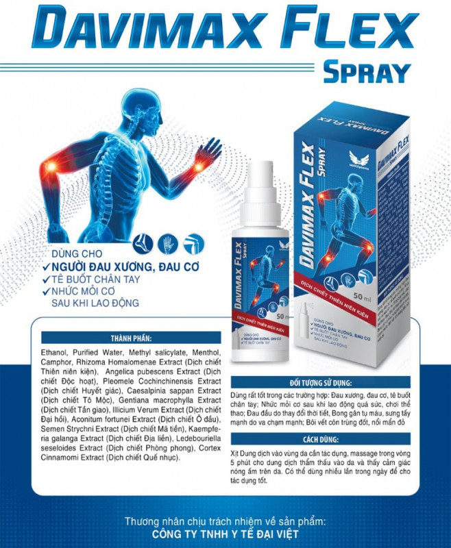 Davimax Flex Spray cho tác dụng nhanh chóng chỉ sau vài phút sử dụng