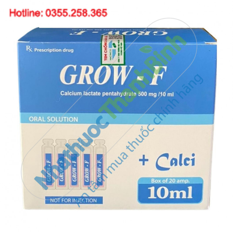 Grow F Hanapharm – Thuốc bổ sung calci dạng dung dịch giúp phòng và điều trị thiếu calci, loãng xương, còi xương