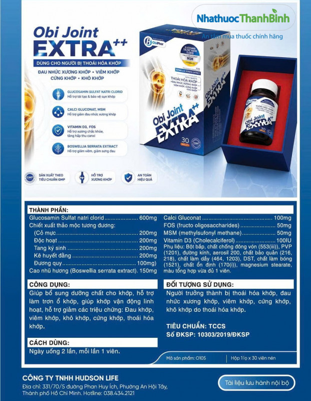 Obi Joint Extra ++ dành cho người trưởng thành đau nhức, cứng và khô khớp