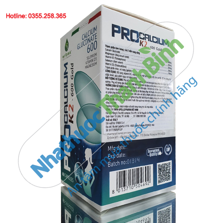 Procalcium K2 600 Gold bổ sung Canxi hữu cơ D3 K2 hỗ trợ phát triển chiều cao