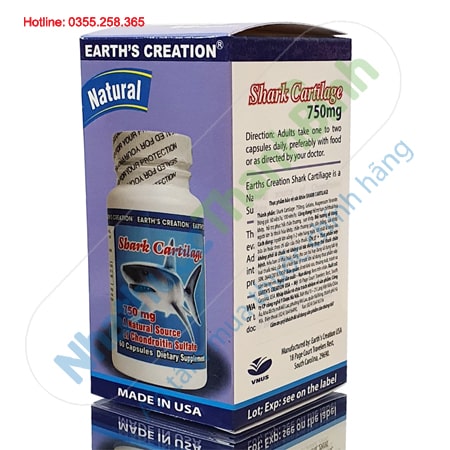 Shark Cartilage 750mg Earth's Creation hộp 60 viên