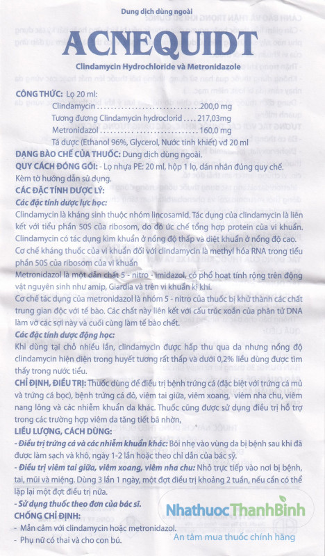 Thuốc Acnequidt tờ hướng dẫn sử dụng
