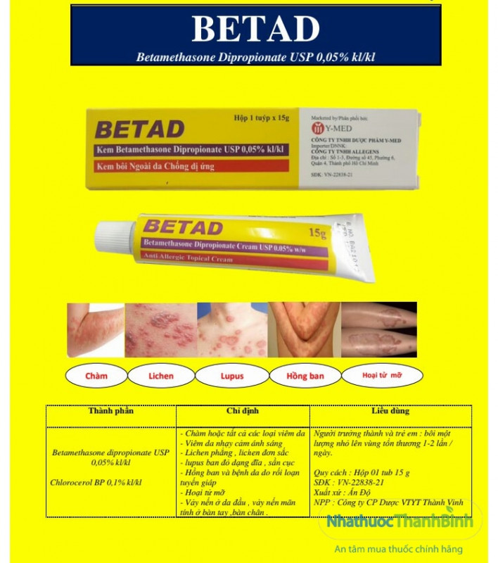 Betad dùng cho những người bị viêm da, vảy nến, chàm, lupus ban đỏ