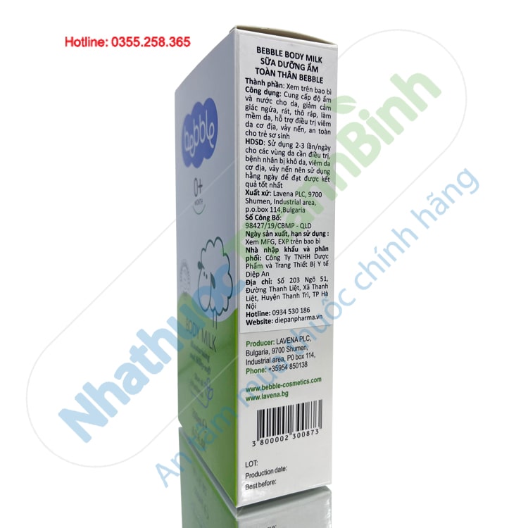 Bebble Body Milk cung cấp độ ẩm và nước cho da giảm ngứa rát thô ráp da