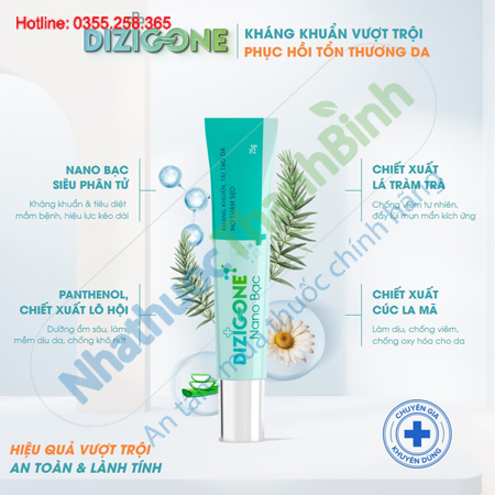 Kem Dizigone Nano Bạc Kháng khuẩn, Phục hồi da & Ngừa sẹo