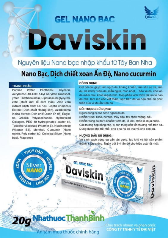 Gel nano bạc DAVISKIN giúp làm sạch da kháng khuẩn cho da