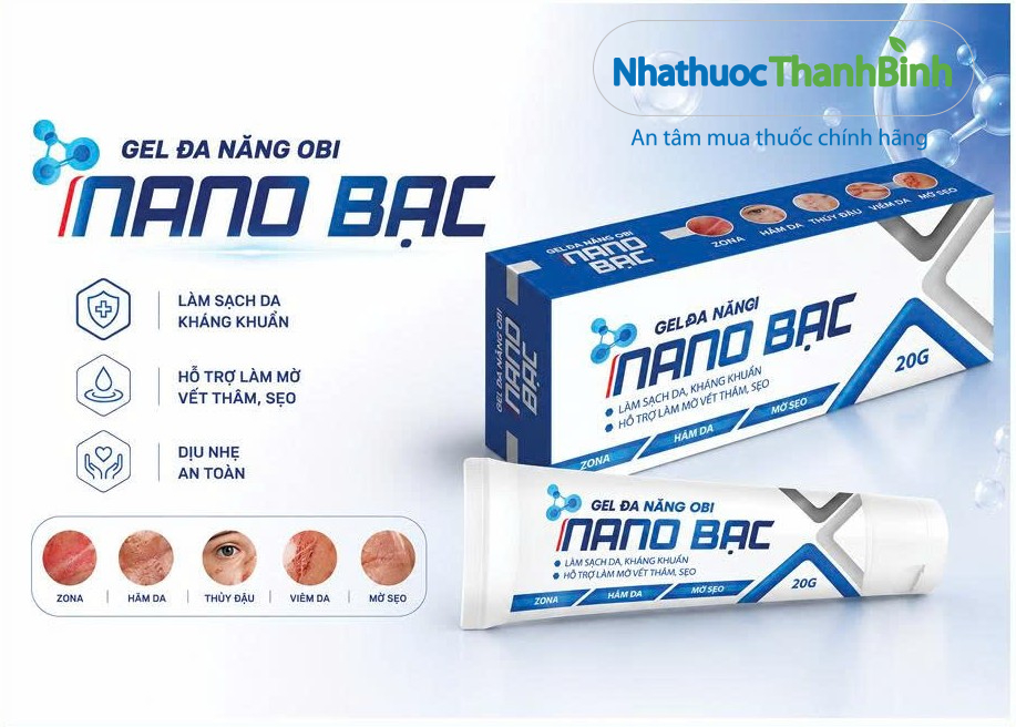 Gel đa năng OBI Nano Bạc 20g hỗ trợ làm sạch da, kháng khuẩn và làm dịu vùng da hăm, viêm, ngứa rát