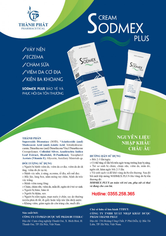 Kem Sodmex Plus hỗ trợ viêm da cơ địa người lớn phục hồi tổn thương da do eczema