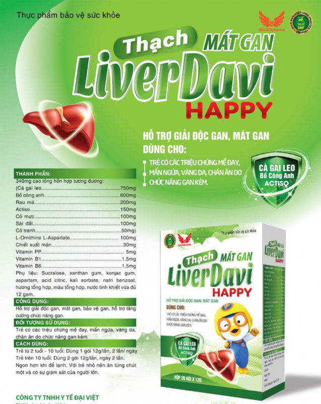 Thạch mát gan LiverDavi Happy dùng cho trẻ bị mề đay mẩn ngứa vàng da do chức năng gan kém