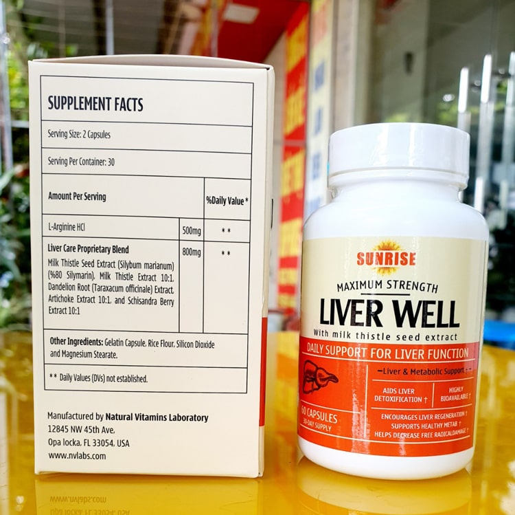 Sunrise Liver Well có chứa L - Arginine HCL 500mg