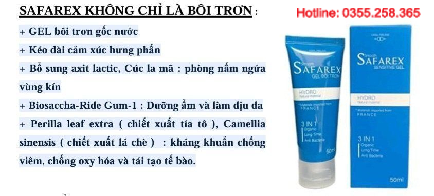 Gel bôi trơn Safarex gốc nước không bết dính an toàn lành tính