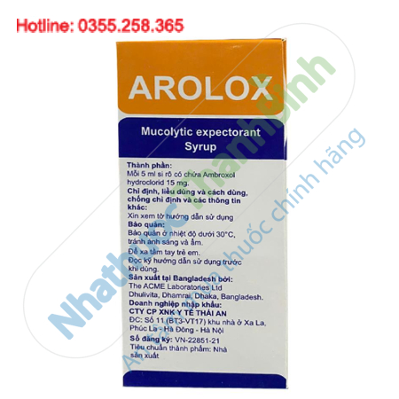 Thuốc Arolox (Ambroxol 15mg/5ml) 60ml siro ho long đờm cho bé
