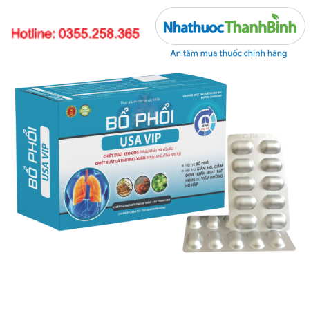 Bổ Phổi USA VIP Hỗ trợ giảm ho, giảm đờm, dịu đau rát họng (Hộp 30 viên)