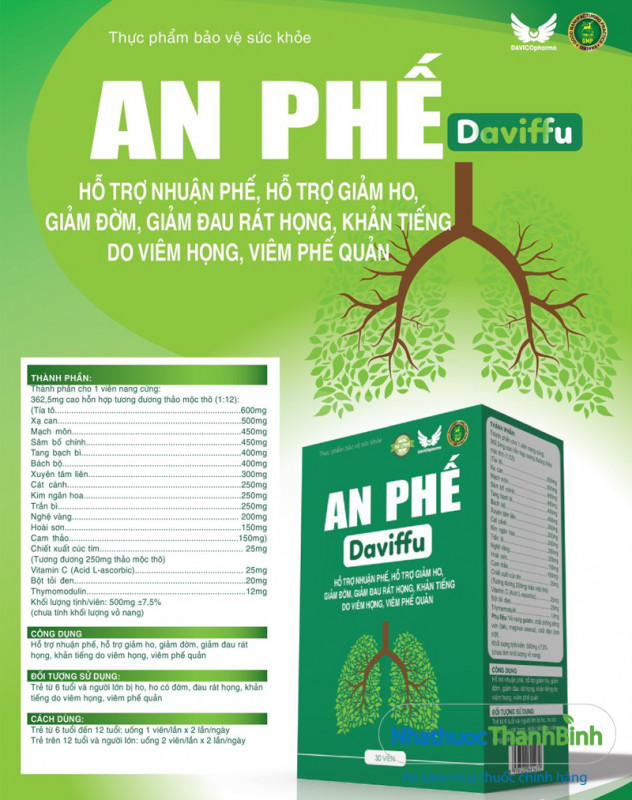 An Phế Daviffu dùng cho người bị ho, đau rát họng, khản tiếng do viêm họng viêm phế quản