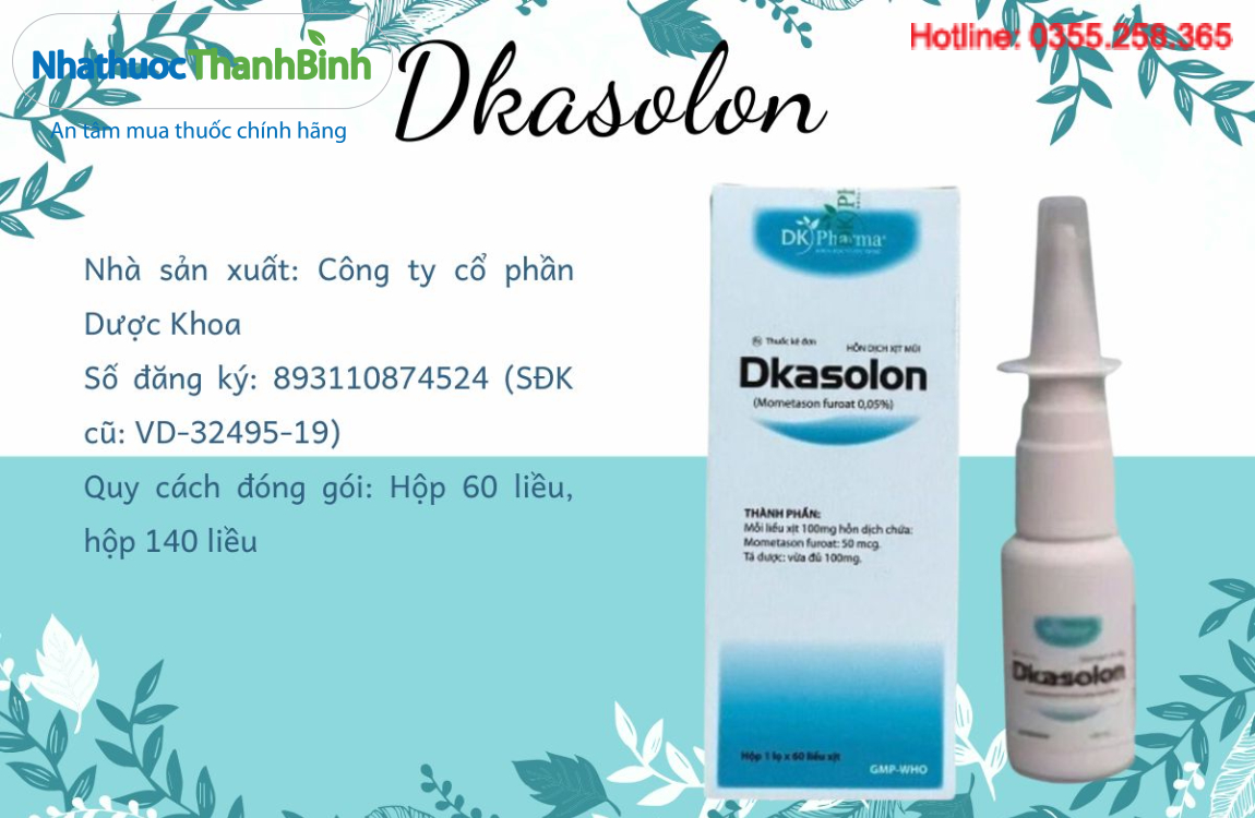 Thuốc xịt mũi Dkasolon chứa Mometasone furoate giảm viêm, giảm nghẹt mũi nhanh