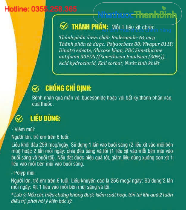 Thuốc xịt mũi Dkasonide đang được bán tại Nhà thuốc Thanh Bình với giá tốt nhất