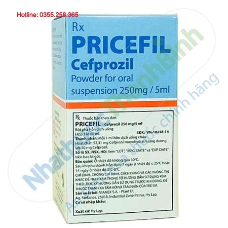 Thuốc Pricefil 250mg/5ml kháng sinh điều trị nhiễm khuẩn lọ 60ml