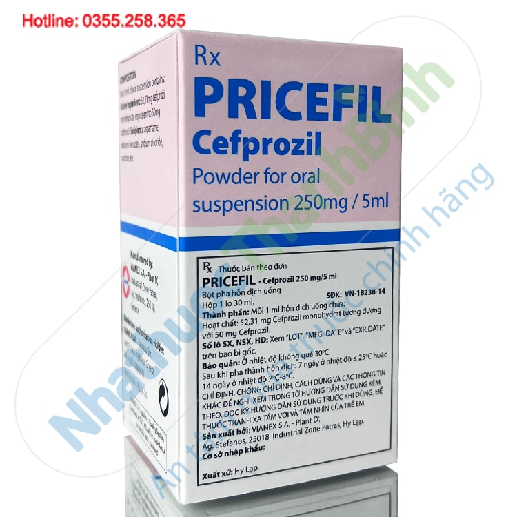 Thuốc Pricefil 250mg/5ml 30ml điều trị nhiễm trùng đường hô hấp