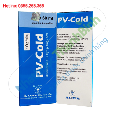 Thuốc PV Cold Syrup 60ml (Bromhexin Hydrochloride 4mg/5ml) long đờm