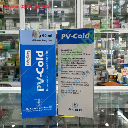 Thuốc PV Cold Syrup 60ml (Bromhexin Hydrochloride 4mg/5ml) long đờm