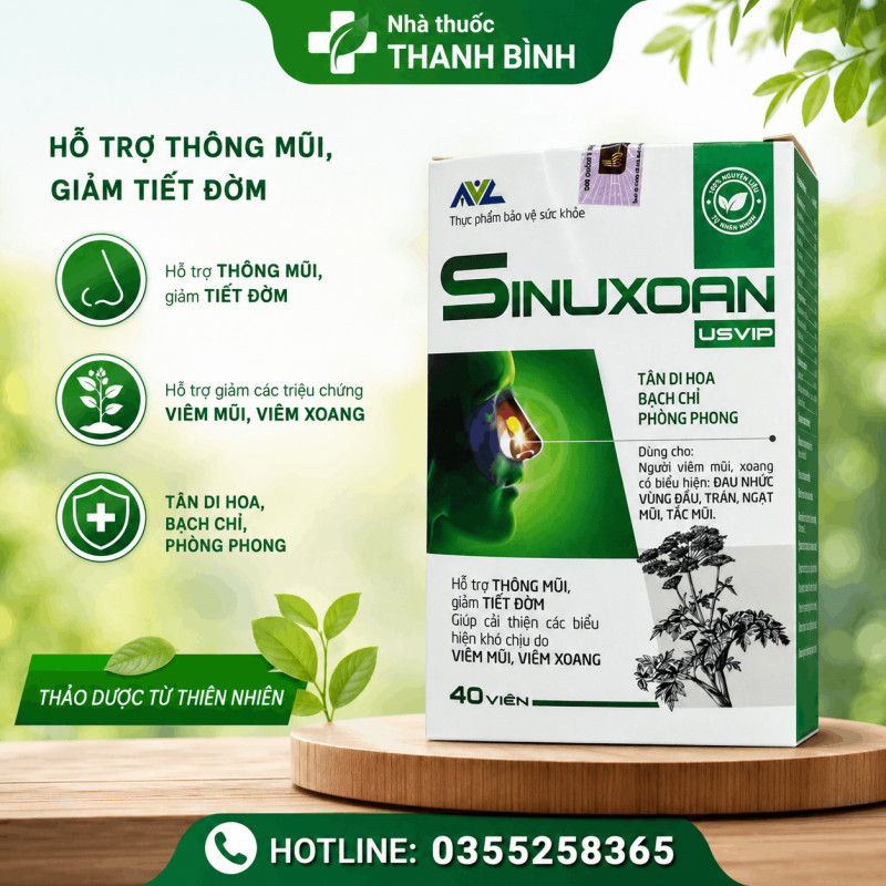SinuXoan USVIP hỗ trợ thông mũi ngạt mũi giảm viêm mũi viêm xoang