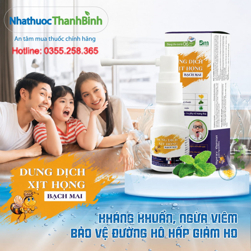 Xịt Họng Bạch Mai chính hãng với keo ong, nano bạc và thảo dược giúp làm sạch họng, hỗ trợ giảm đau rát họng
