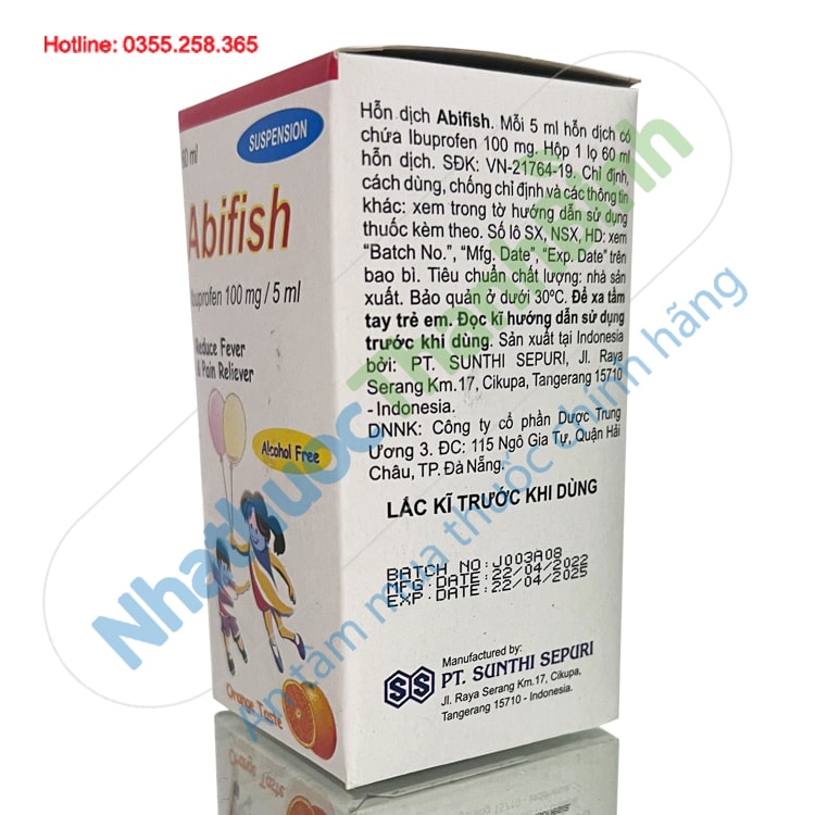 Thuốc Abifish mỗi 5ml hỗn dịch chứa Ibuprofen 100mg