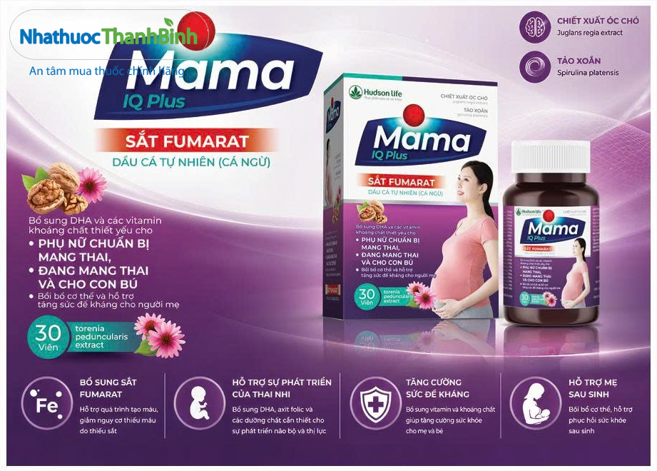 Mama IQ Plus bổ sung DHA, acid folic, sắt và vitamin khoáng chất thiết yếu cho phụ nữ mang thai