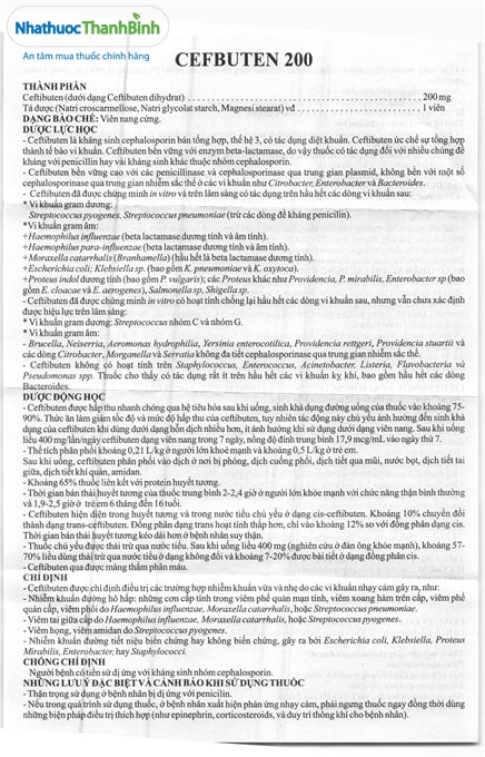 Hướng dẫn sử dụng thuốc Cefbuten 200 tờ 1