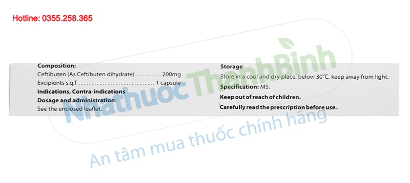 Cefbuten 200 trị nhiễm khuẩn (1 vỉ x 10 viên)