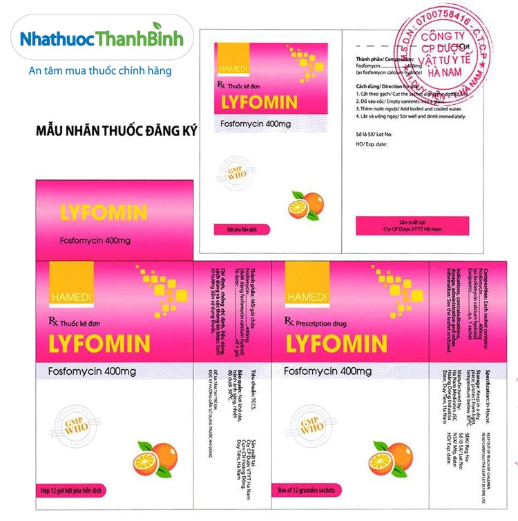 Mẫu nhãn đăng ký của thuốc Lyfomin 400mg