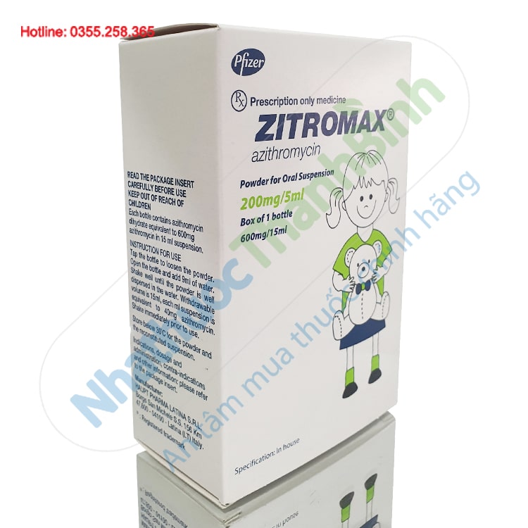 Bột pha hỗn dịch uống Zitromax 200mg/5ml trị nhiễm khuẩn