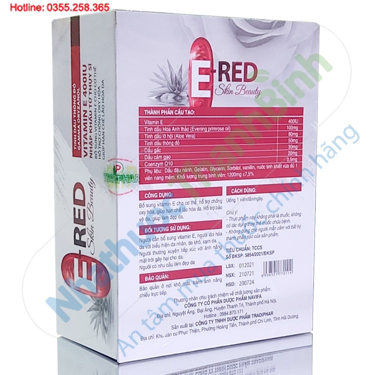 Viên uống Vitamin E đỏ E Red Skin Beauty hộp 30 viên