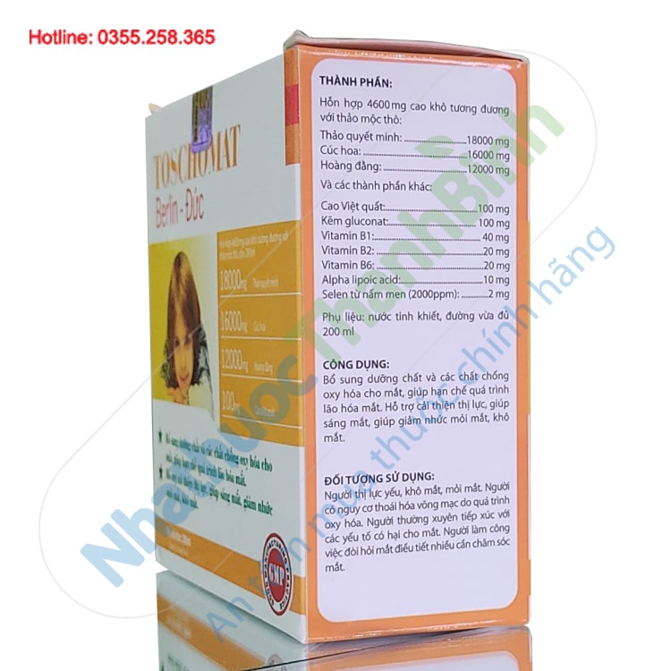 Viên uống bổ mắt Toschomat Berlin - Đức hộp 20 ống