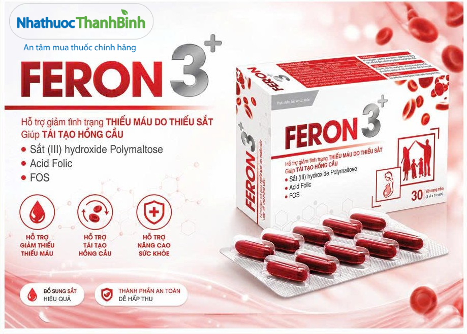 Feron 3+ bổ sung sắt hỗ trợ giảm tình trạng thiếu máu do thiếu sắt