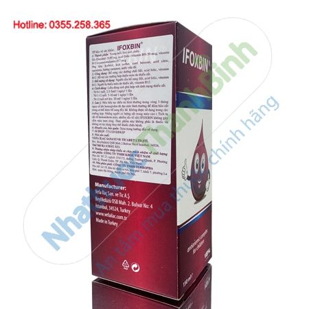 ifoxbin chai 150ml bổ sung sắt axit folic hỗ trợ các trường hợp thiếu máu do thiếu sắt